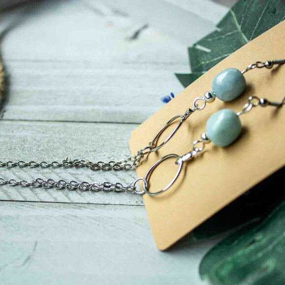 Aquamarine Silver Chain Dangle Earrings - Picture 6 of 15